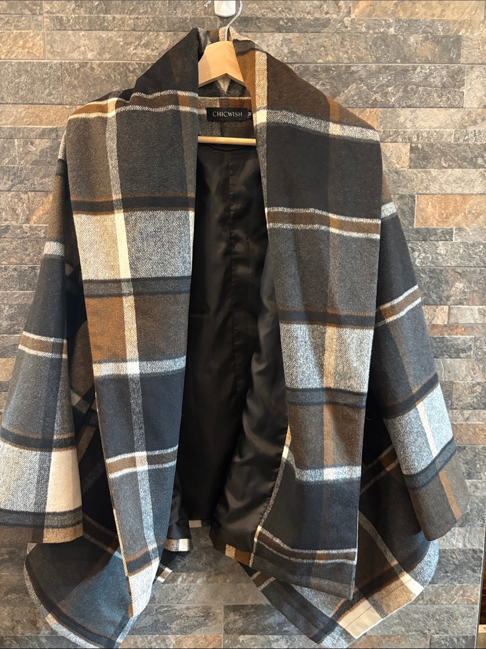 Chicwish Shawl Collar Plaid Wool Blend Coat Size Medium